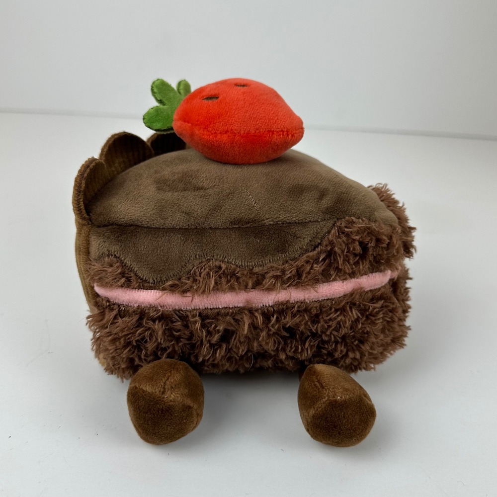 Gigglescape Chocolate Cake Plush Strawberry Topper Brown Shaggy Food Toy